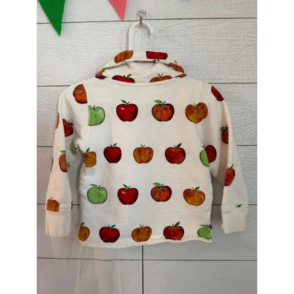 Monica + Andy Kids Apple Print Organic Cotton Shawl Collar Sweatshirt White 2T